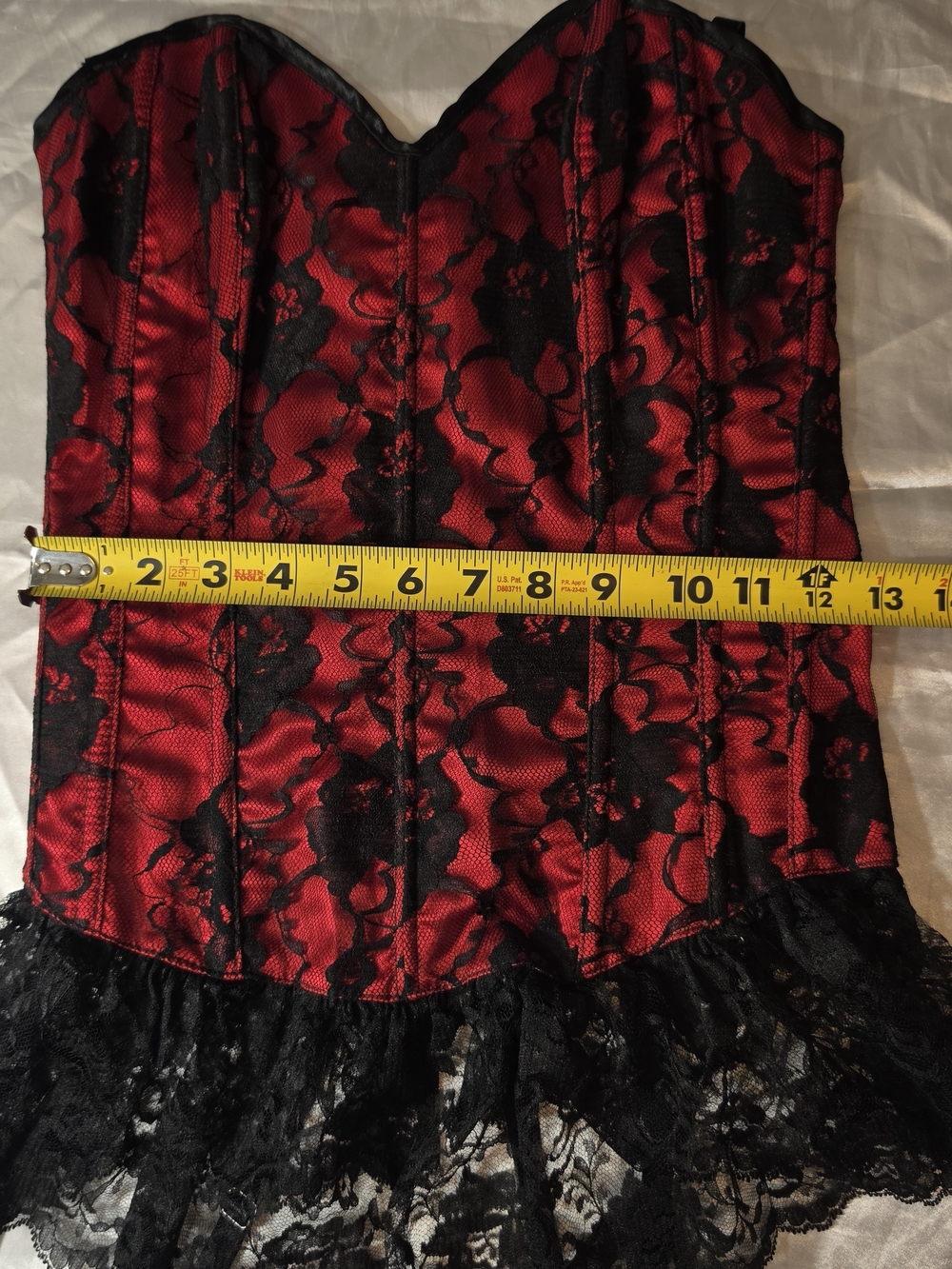 Red Satin Lace Corset Bustier with Black Lace Trim - Women Intimates - Picture 4 of 16